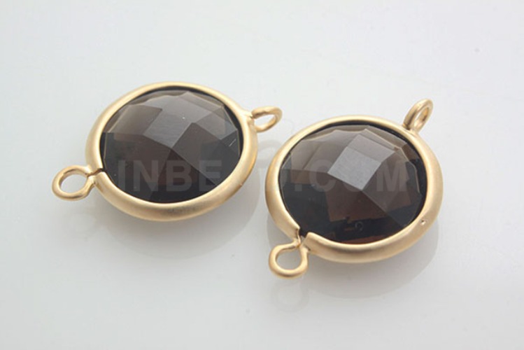 H100-Matt Gold Plated-(2pcs)-Smoky Quartz-12 mm Framed Glass-Wholesale Glass, [PRODUCT_SEARCH_KEYWORD], JEWELFINGER-INBEAD, [CURRENT_CATE_NAME]