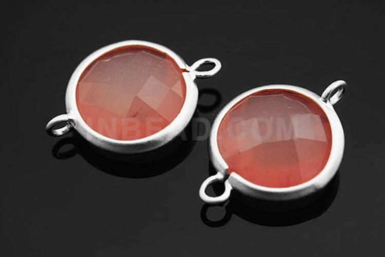 H689-Matt Rhodium Plated-(2pcs)-Rose Aventurine-12 mm Framed Glass-Wholesale Glass, [PRODUCT_SEARCH_KEYWORD], JEWELFINGER-INBEAD, [CURRENT_CATE_NAME]