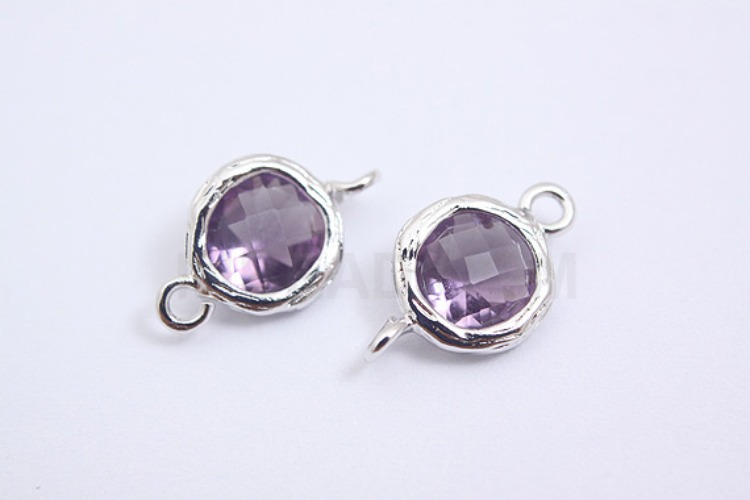 S051-Rhodium Plated-(2pcs)-Amethyst Glass-7.5mm Framed Glass-Wholesale Glass, [PRODUCT_SEARCH_KEYWORD], JEWELFINGER-INBEAD, [CURRENT_CATE_NAME]