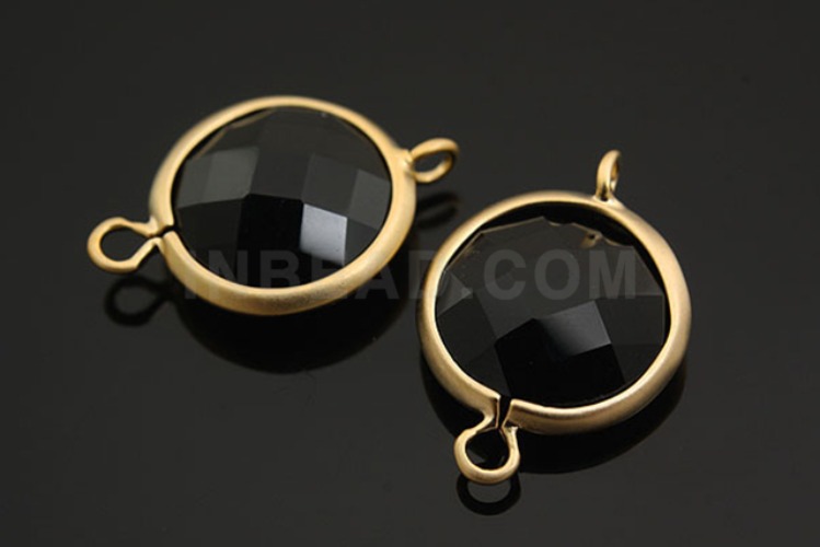 E685-Matt Gold Plated-(2pcs)-Onyx-12 mm Framed Glass-Wholesale Glass, [PRODUCT_SEARCH_KEYWORD], JEWELFINGER-INBEAD, [CURRENT_CATE_NAME]