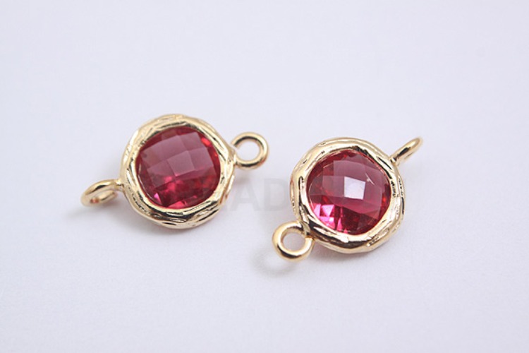 S041-Gold Plated-(2pcs)-Ruby Glass-7.5mm Framed Glass-Wholesale Glass, [PRODUCT_SEARCH_KEYWORD], JEWELFINGER-INBEAD, [CURRENT_CATE_NAME]
