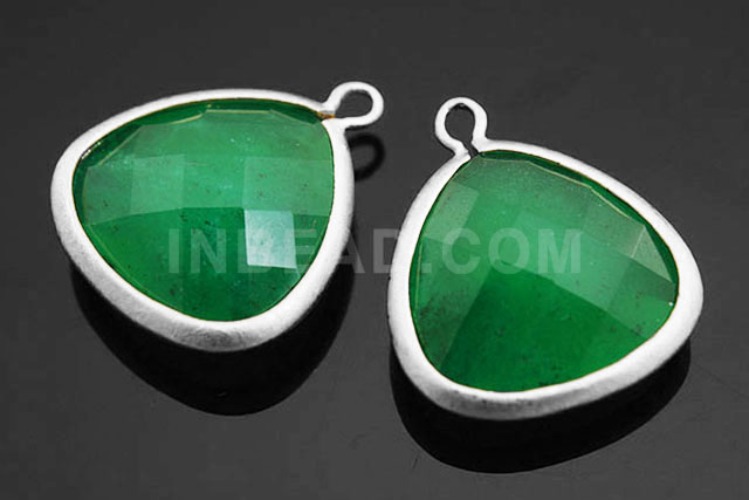 K418-Matt Rhodium Plated-(2pcs)-Green Aventurine Pendants-15*17 mm Framed Glass-Wholesale Glass, [PRODUCT_SEARCH_KEYWORD], JEWELFINGER-INBEAD, [CURRENT_CATE_NAME]