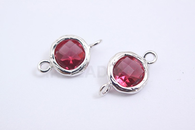 S048-Rhodium Plated-(2pcs)-Ruby Glass-7.5mm Framed Glass-Wholesale Glass, [PRODUCT_SEARCH_KEYWORD], JEWELFINGER-INBEAD, [CURRENT_CATE_NAME]