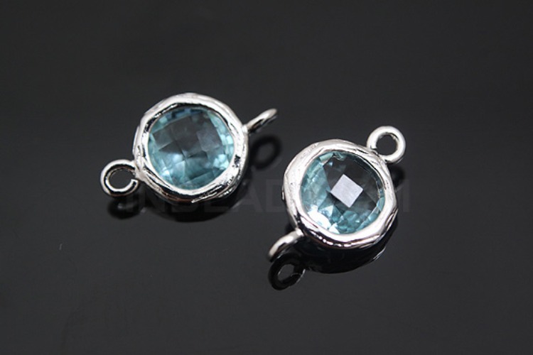 S053-Rhodium Plated-(2pcs)-Aquamarine Glass-7.5mm Framed Glass-Wholesale Glass, [PRODUCT_SEARCH_KEYWORD], JEWELFINGER-INBEAD, [CURRENT_CATE_NAME]
