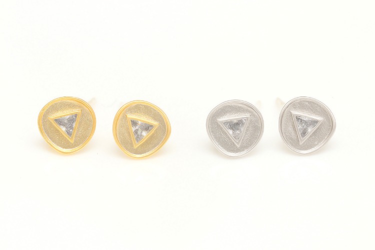 [W] K1042-Matt Gold Plated&amp;Matt Rhodium Plated-(10pairs)-8mm Tiny Coin Triangle Cubic Earrings-CZ Stud Earrings-Silver Post-Color Option, [PRODUCT_SEARCH_KEYWORD], JEWELFINGER-INBEAD, [CURRENT_CATE_NAME]