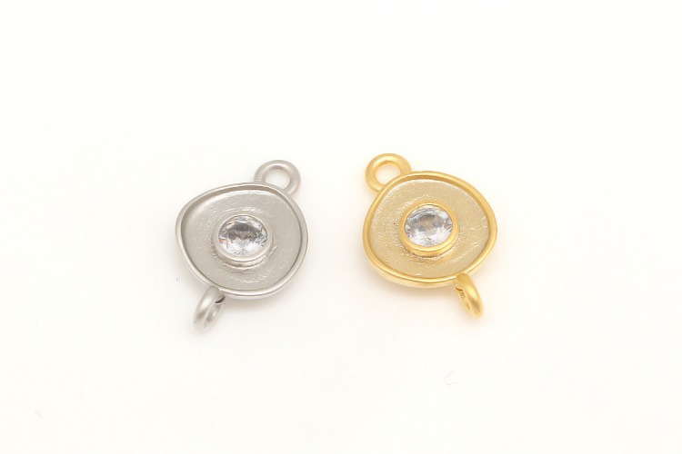 M323-Matt Gold Plated&amp;Matt Rhodium Plated-(2pcs)-8*13mm-Tiny Coin Circle Cubic Charms-2Hole CZ Dangle Connector-Color Option, [PRODUCT_SEARCH_KEYWORD], JEWELFINGER-INBEAD, [CURRENT_CATE_NAME]