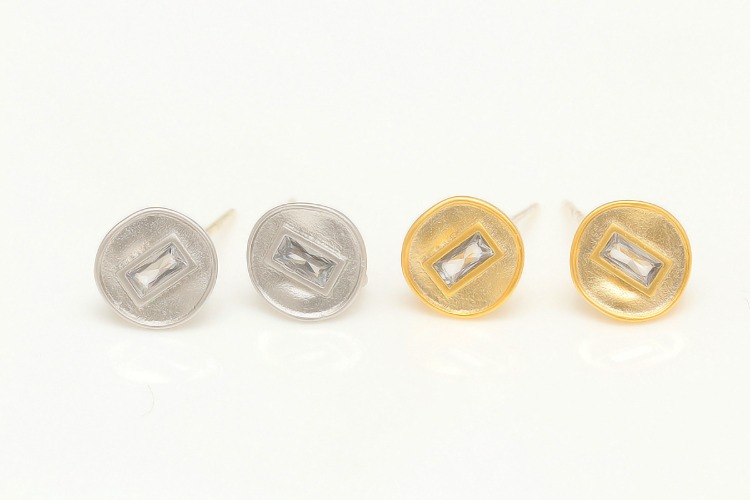 [W] K1042-Matt Gold Plated&amp;Matt Rhodium Plated-(10pairs)-8mm Tiny Coin Rectangle Cubic Earrings-CZ Stud Earrings-Silver Post-Color Option, [PRODUCT_SEARCH_KEYWORD], JEWELFINGER-INBEAD, [CURRENT_CATE_NAME]