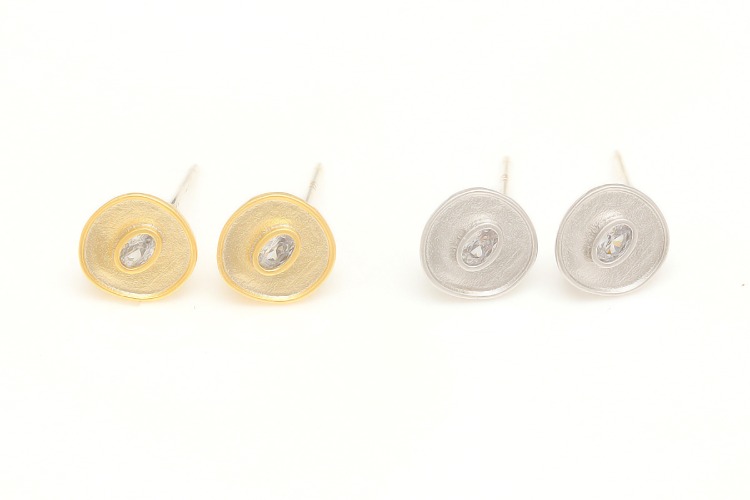 [W] K1042-Matt Gold Plated&amp;Matt Rhodium Plated-(10pairs)-8mm Tiny Coin Ellipse Cubic Earrings-CZ Stud Earrings-Silver Post-Color Option, [PRODUCT_SEARCH_KEYWORD], JEWELFINGER-INBEAD, [CURRENT_CATE_NAME]