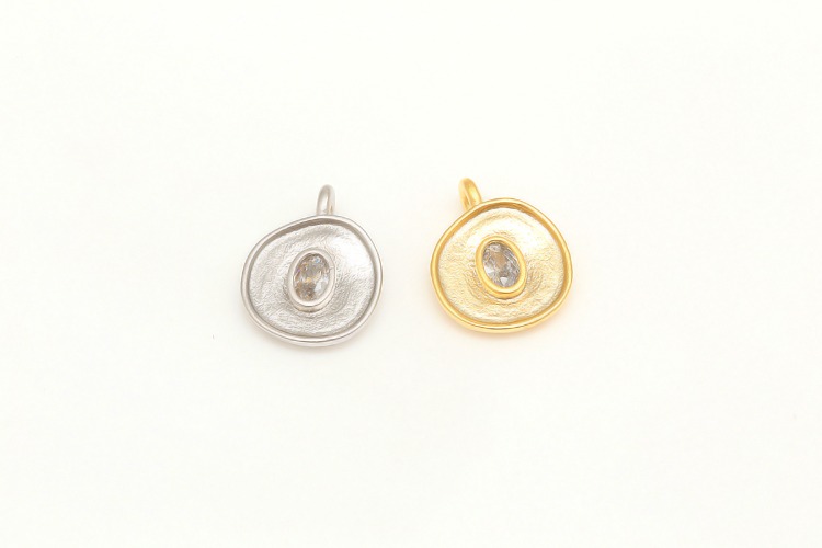 [W] H1035-Matt Gold Plated&amp;Matt Rhodium Plated-(20pcs)-Tiny Coin Ellipse Cubic Charms-1Hole CZ Dangle Charm-Color Option, [PRODUCT_SEARCH_KEYWORD], JEWELFINGER-INBEAD, [CURRENT_CATE_NAME]