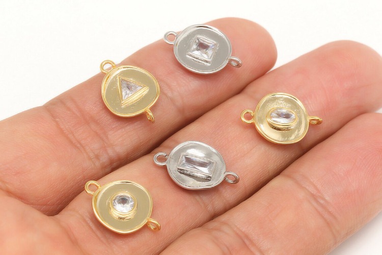 [W] K251-Gold Plated&amp;Rhodium Plated-(20pcs)-11*16.5mm-Tiny Coin Ellipse Cubic Charms-2Hole CZ Dangle Charm-Cubic Shaped ,Plated Color Option, [PRODUCT_SEARCH_KEYWORD], JEWELFINGER-INBEAD, [CURRENT_CATE_NAME]