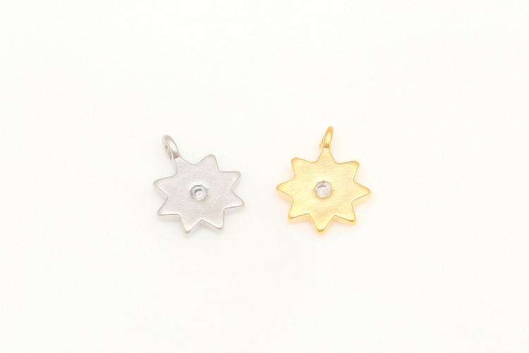 H229-Matt Gold Plated&amp;Matt Rhodium Plated-(2pcs)-7*10mm Tiny Cubic Sun Charm,Star Charm,Necklace Earring Making Supply-Color Option, [PRODUCT_SEARCH_KEYWORD], JEWELFINGER-INBEAD, [CURRENT_CATE_NAME]