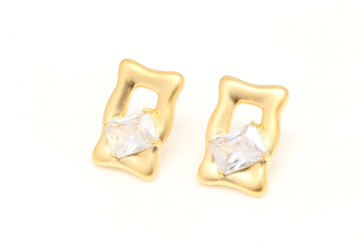 [W] K717-Matt Gold Plated&amp;Matt Rhodium Plated-(10pairs)-12*18mm Rectangle CZ  Earrings,Big Cubic Stud Earrings,Brass Earring Findings, Special CZ Earring ,Silver Post,Color Option, [PRODUCT_SEARCH_KEYWORD], JEWELFINGER-INBEAD, [CURRENT_CATE_NAME]