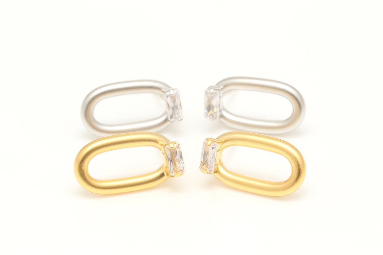 [W] S068-Matt Gold Plated&amp;Matt Rhodium Plated-(10pairs)-10*17mm Rectangle CZ  Earrings, Cubic Stud Earrings,Brass Earring Findings, Special CZ Earring ,Silver Post,Color Option, [PRODUCT_SEARCH_KEYWORD], JEWELFINGER-INBEAD, [CURRENT_CATE_NAME]