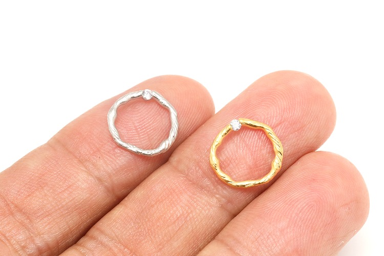 S070-Matt Gold Plated&amp;Matt Rhodium Plated-(2pcs)-13mm Round Cubic Charm,Tiny Round Charm,Necklace Earring Making Supply,Color Option, [PRODUCT_SEARCH_KEYWORD], JEWELFINGER-INBEAD, [CURRENT_CATE_NAME]
