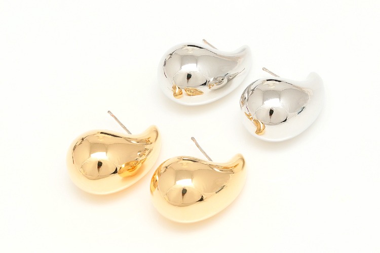 [W] CH2093-Gold Plated&amp;Rhodium Plated-(10pairs)-32*18mm Chunky Gold Drop Earrings,Bottega Drop Earrings, Chunky Kylie Earrings,Dome Drop Earrings,Silver Post,Color Option, [PRODUCT_SEARCH_KEYWORD], JEWELFINGER-INBEAD, [CURRENT_CATE_NAME]