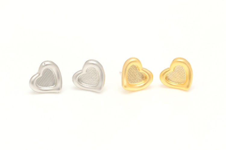 [W] S064-Matt Gold Plated&amp;Matt Rhodium Plated-(10pairs)-11mm Heart Stud Earrings,Brass Earring Findings, Dainty Heart Earring ,Silver Post,Color Option, [PRODUCT_SEARCH_KEYWORD], JEWELFINGER-INBEAD, [CURRENT_CATE_NAME]