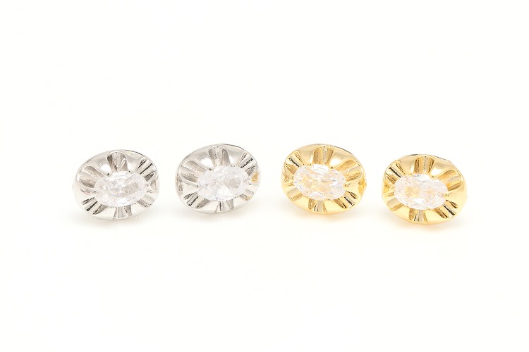[W] S066-Gold Plated&amp;Rhodium Plated-(10pairs)-8*10mm Oval CZ Stud Earrings,Cubic Flower Earring, Special Cubic Earring ,Silver Post,Color Option, [PRODUCT_SEARCH_KEYWORD], JEWELFINGER-INBEAD, [CURRENT_CATE_NAME]