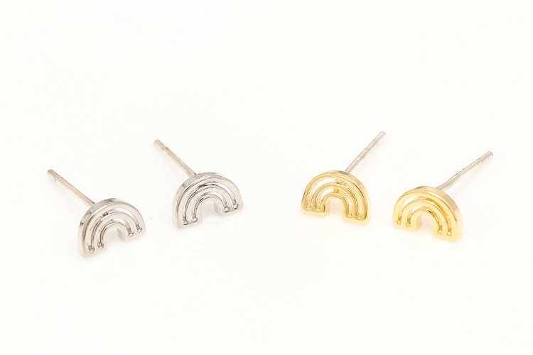 [W] S042-Gold Plated&amp;Rhodium Plated-(10pairs)-6*4mm Tiny Rainbow Stud Earrings,Silver Post,Color Option, [PRODUCT_SEARCH_KEYWORD], JEWELFINGER-INBEAD, [CURRENT_CATE_NAME]