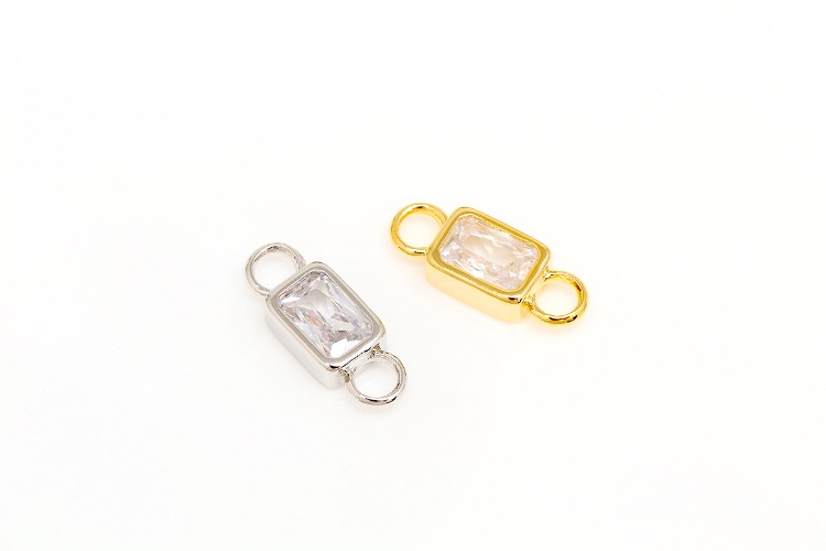 S072-Gold Plated&amp;Rhodium Plated-(2pcs)-14*5mm Rectangle Cubic Charms,Rectangle CZ Connector,Color Option, [PRODUCT_SEARCH_KEYWORD], JEWELFINGER-INBEAD, [CURRENT_CATE_NAME]