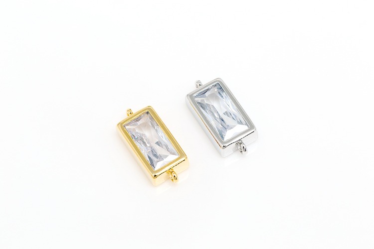 S071-Gold Plated&amp;Rhodium Plated-(2pcs)-12.5*5.5mm Rectangle Cubic Charms,Rectangle CZ Connector,Color Option, [PRODUCT_SEARCH_KEYWORD], JEWELFINGER-INBEAD, [CURRENT_CATE_NAME]