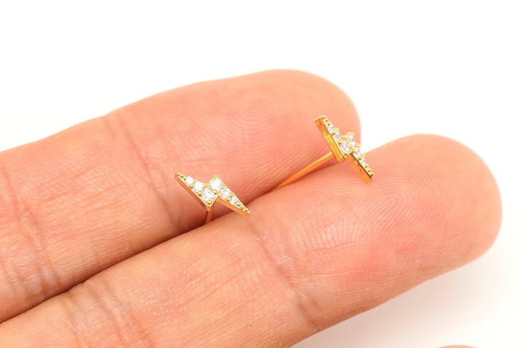 CH2101-Gold Plated-(1pairs)-10*4mm CZ Thunderbolt Earrings-CZ Lightning Bolt Stud Earrings-Nickel Free, [PRODUCT_SEARCH_KEYWORD], JEWELFINGER-INBEAD, [CURRENT_CATE_NAME]