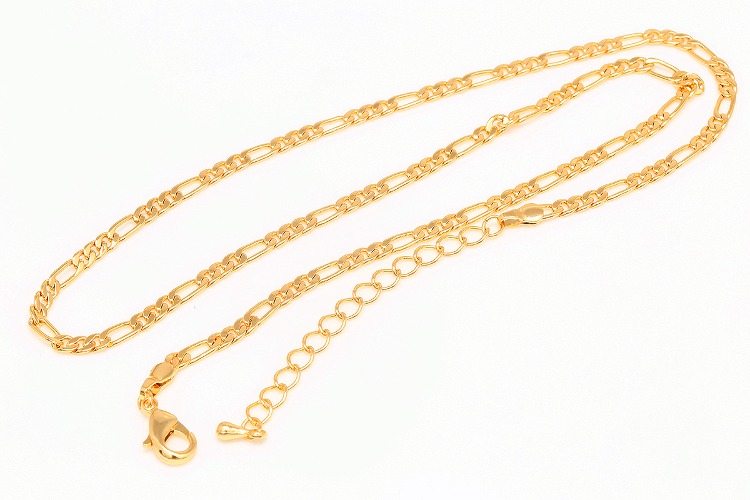 E417-Gold Plated E-coat Anti Tarnish Necklace (1piece)-FG 180 SCR Figaro Chain Necklace-41cm+Extender 5cm Chain Necklace,Ready-Made Necklace, [PRODUCT_SEARCH_KEYWORD], JEWELFINGER-INBEAD, [CURRENT_CATE_NAME]