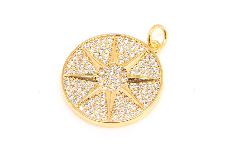 [W] CH2103-Gold Plated-(10pcs)-20mm CZ Sun Round Pendant,Star Cubic Charm,Necklace Earring Making Supply, [PRODUCT_SEARCH_KEYWORD], JEWELFINGER-INBEAD, [CURRENT_CATE_NAME]