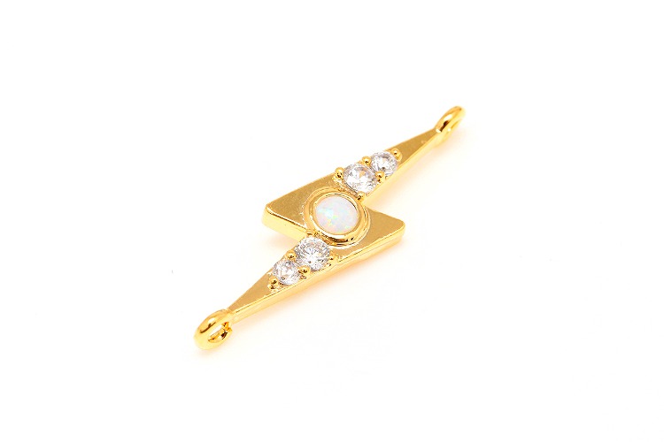 [W] E783-Gold Plated-(20pcs)-6*25mm 2Hole White Opal &amp; Cubic Thunderbolt Pendant-Opal Lightning Bolt Connector-Necklace Earring Making Supply, [PRODUCT_SEARCH_KEYWORD], JEWELFINGER-INBEAD, [CURRENT_CATE_NAME]