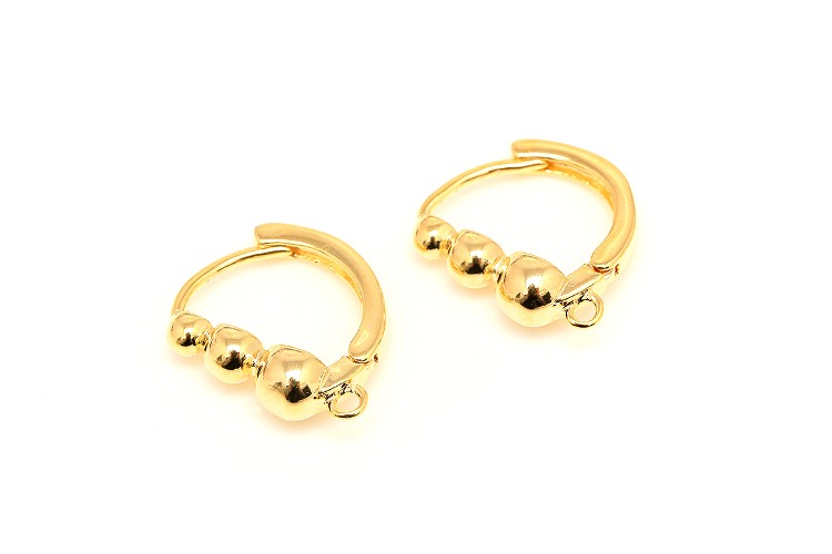 S109-Gold Plated (1pairs)-12mm Triple Dot Round Lever Back Earrings -Ball Simple Earrings-Nickel Free, [PRODUCT_SEARCH_KEYWORD], JEWELFINGER-INBEAD, [CURRENT_CATE_NAME]