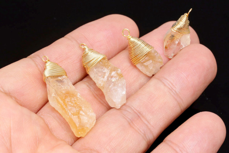 [W] JJ002- Natural Raw Nugget Yellow Crystal Gemstone Wire Wrapped Pendant (10pcs), [PRODUCT_SEARCH_KEYWORD], JEWELFINGER-INBEAD, [CURRENT_CATE_NAME]