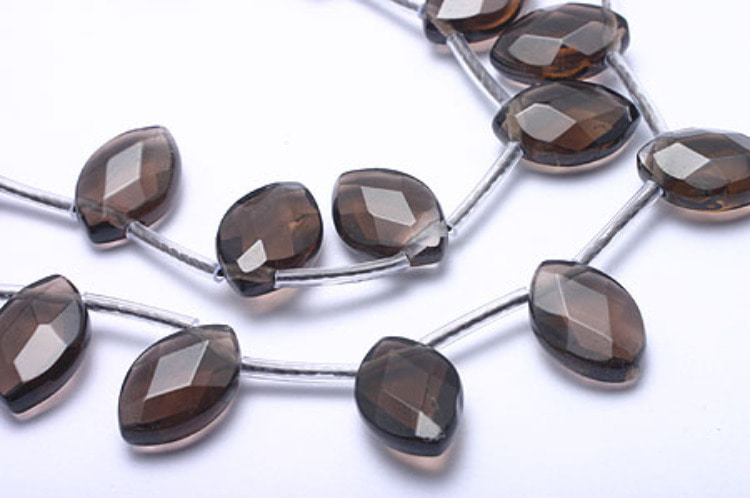 G080-Smokey Quartz Faceted Flat Leaf Beads 12*8mm (2pcs), [PRODUCT_SEARCH_KEYWORD], JEWELFINGER-INBEAD, [CURRENT_CATE_NAME]