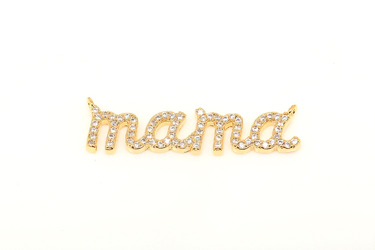 [W] CH8100-Gold Plated-(20pcs)-32*9mm CZ MAMA Letter Pendant, Mother&#039;s Day jewelry Charm, Mama Connector Charms, [PRODUCT_SEARCH_KEYWORD], JEWELFINGER-INBEAD, [CURRENT_CATE_NAME]