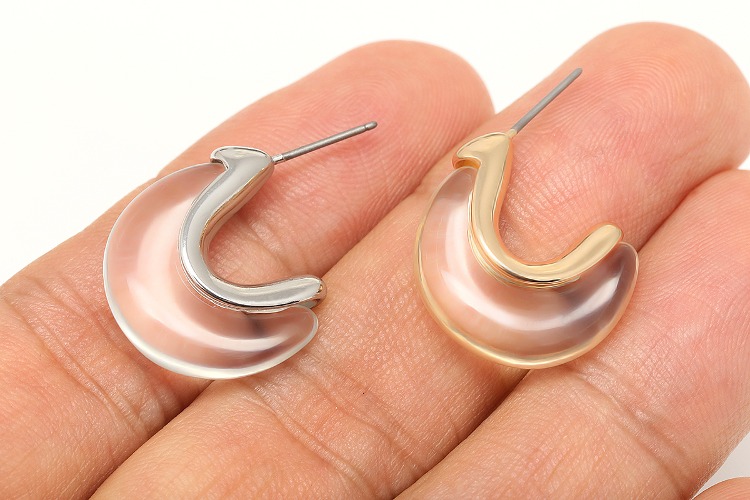 S129-Gold Plated&amp;Rhodium Plated-(1pairs)-20mm Epoxy Half Moon Stud Earrings-Crescent Earrings-Titanium Post-Jewelry Findings,Nickel Free,Color Option, [PRODUCT_SEARCH_KEYWORD], JEWELFINGER-INBEAD, [CURRENT_CATE_NAME]
