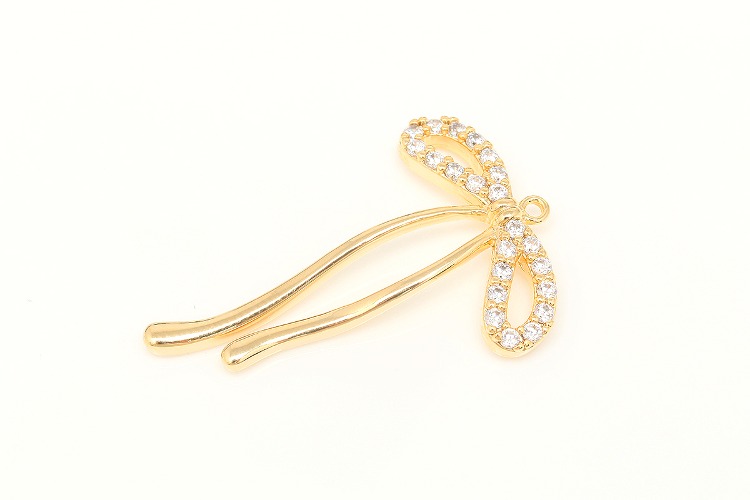 S123-Gold Plated-(1piece)-24*37mm,CZ Ribbon Pendant ,Big Ribbon Charms, [PRODUCT_SEARCH_KEYWORD], JEWELFINGER-INBEAD, [CURRENT_CATE_NAME]