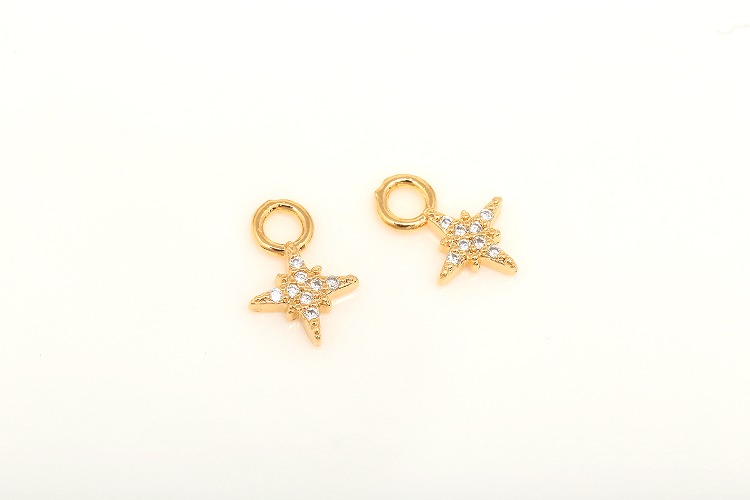 CH2114-Gold Plated-(2pcs)-6*9mm Tiny CZ North Star Charm, Star Pendant,Mini Star Charms, [PRODUCT_SEARCH_KEYWORD], JEWELFINGER-INBEAD, [CURRENT_CATE_NAME]