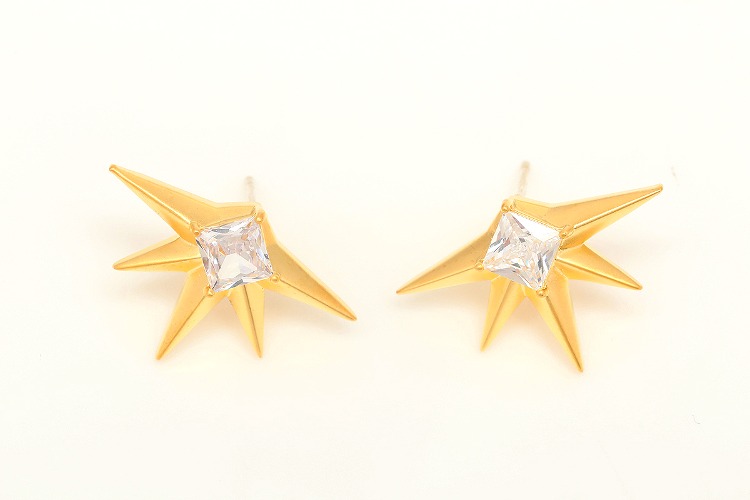 [W] CH137-Matt Gold Plated (10pairs)-23*15mm CZ Sun Earrings,CZ Star Earrings,Everyday Jewelry-Silver Post, [PRODUCT_SEARCH_KEYWORD], JEWELFINGER-INBEAD, [CURRENT_CATE_NAME]