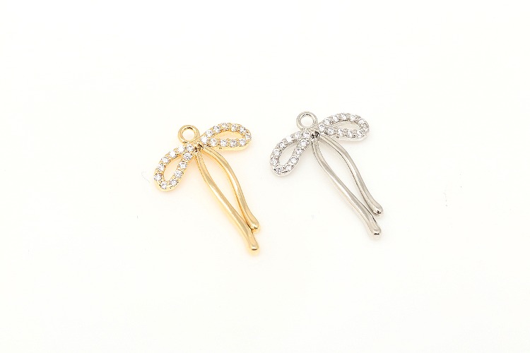 S137-Gold Plated&amp;Rhodium Plated-(1piece)-16*11mm,CZ Ribbon Pendant ,Tiny Ribbon Charms,Color Option, [PRODUCT_SEARCH_KEYWORD], JEWELFINGER-INBEAD, [CURRENT_CATE_NAME]